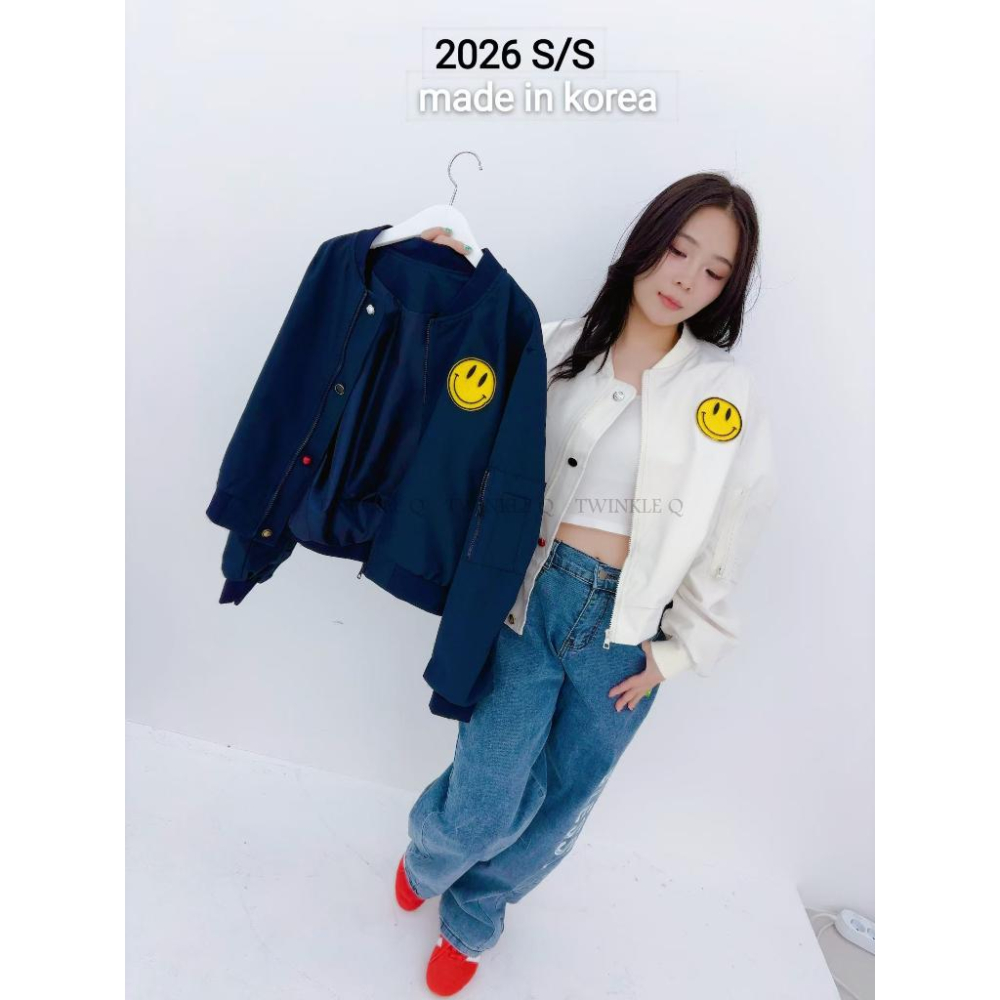 🎀TwinkleQ韓國代購BUY好物-預購✈️正韓🇰🇷 休閒外套 笑臉 口袋 棒球外套 撞色 正韓空運 外套-細節圖3