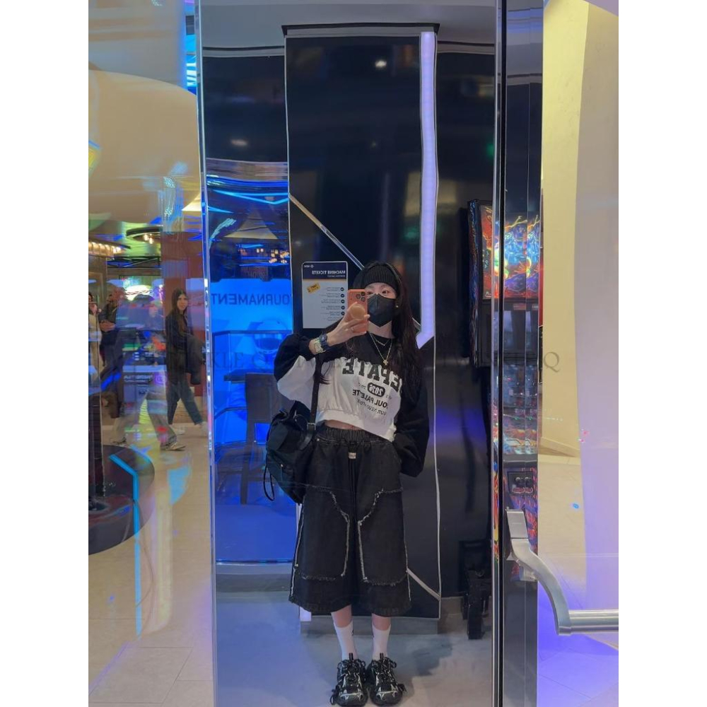 🎀TwinkleQ韓國代購BUY好物-預購✈️正韓🇰🇷 休閒短褲 復古 牛仔流蘇褲 街頭 工裝褲 寬鬆 鬆緊 短褲-細節圖6