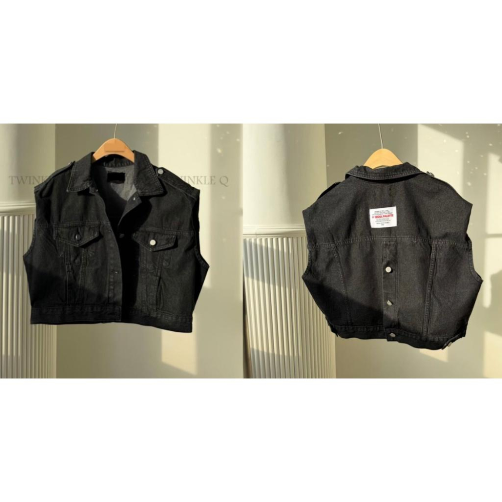 🎀TwinkleQ韓國代購BUY好物-預購✈️正韓🇰🇷 背心外套 美式復古 口袋 貼布 短版 寬鬆 牛仔背心外套-細節圖9