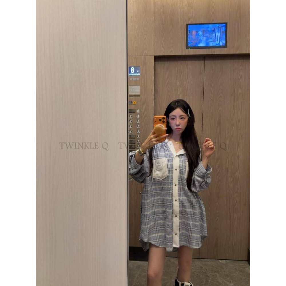 🎀TwinkleQ韓國代購BUY好物-預購✈️正韓🇰🇷 連帽襯衫 撞色連帽格紋襯衫外套 口袋 長袖襯衫 格紋 休閒 襯衫-細節圖2