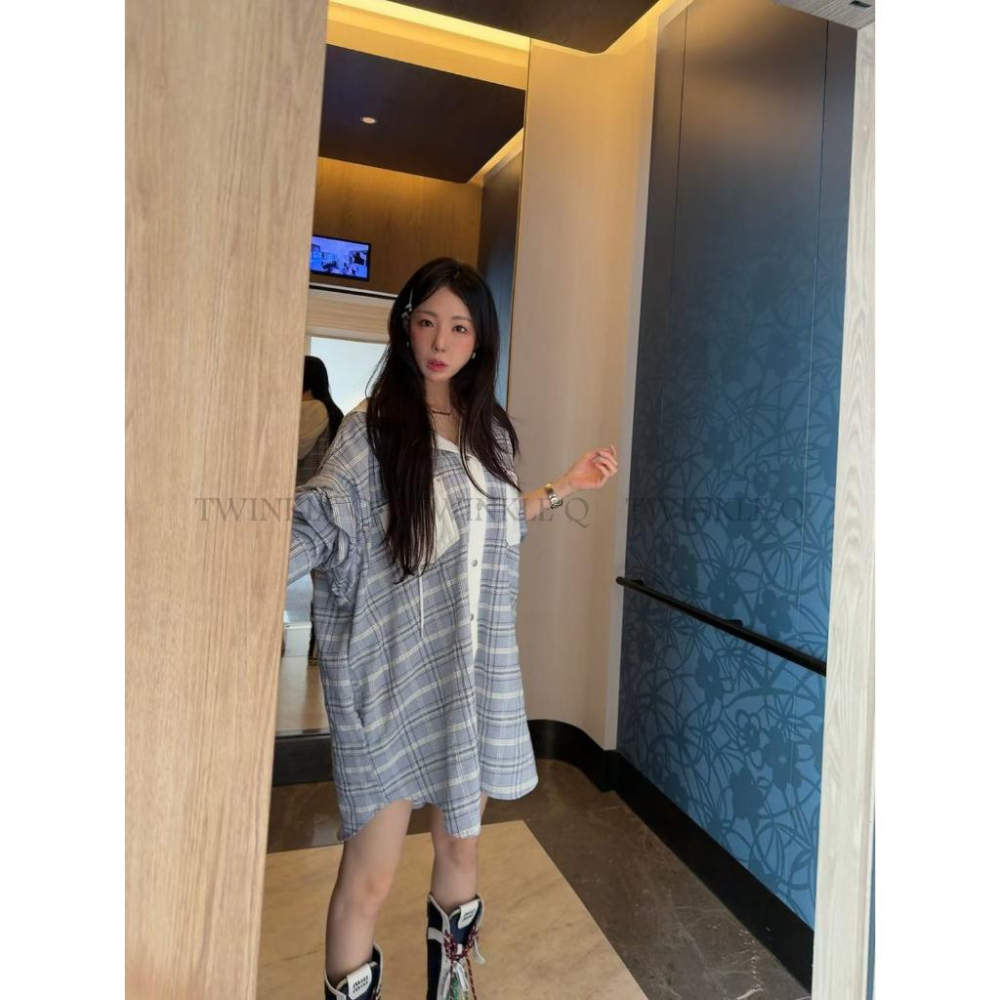 🎀TwinkleQ韓國代購BUY好物-預購✈️正韓🇰🇷 連帽襯衫 撞色連帽格紋襯衫外套 口袋 長袖襯衫 格紋 休閒 襯衫-細節圖4