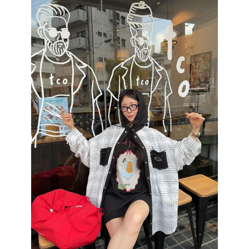 🎀TwinkleQ韓國代購BUY好物-預購✈️正韓🇰🇷 連帽襯衫 撞色連帽格紋襯衫外套 口袋 長袖襯衫 格紋 休閒 襯衫-細節圖7