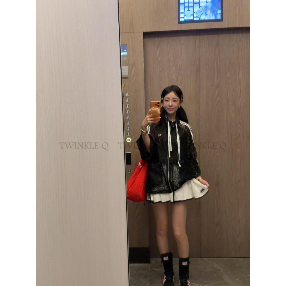 🎀TwinkleQ韓國代購BUY好物-預購✈️正韓🇰🇷 短裙 撞色蕾絲拼接短裙 運動風荷葉蛋糕裙 鬆緊 少女風 褲裙-細節圖5