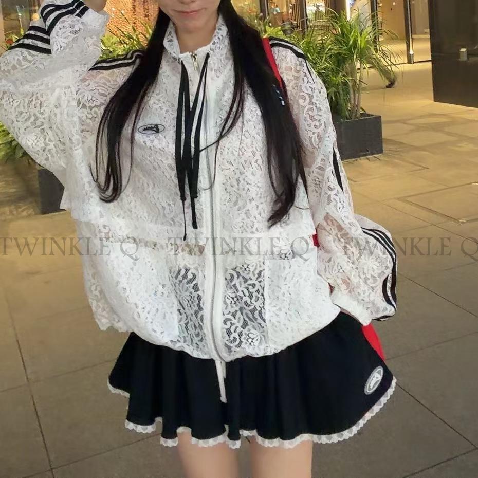 🎀TwinkleQ韓國代購BUY好物-預購✈️正韓🇰🇷 短裙 撞色蕾絲拼接短裙 運動風荷葉蛋糕裙 鬆緊 少女風 褲裙-細節圖7