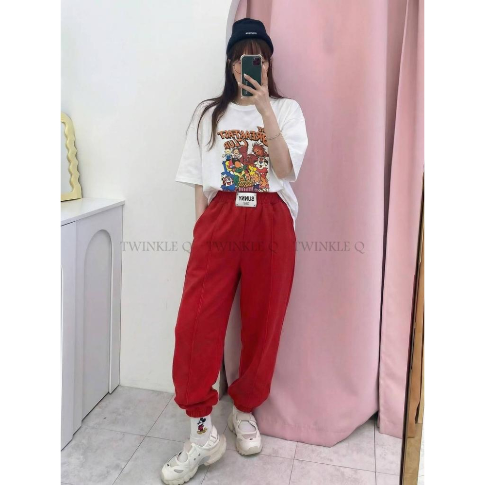 🎀TwinkleQ韓國代購BUY好物-預購✈️正韓🇰🇷 休閒長褲 素色 貼布 束口褲 居家 運動 長褲-細節圖3