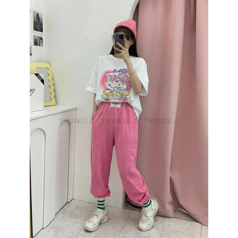 🎀TwinkleQ韓國代購BUY好物-預購✈️正韓🇰🇷 休閒長褲 素色 貼布 束口褲 居家 運動 長褲-細節圖6