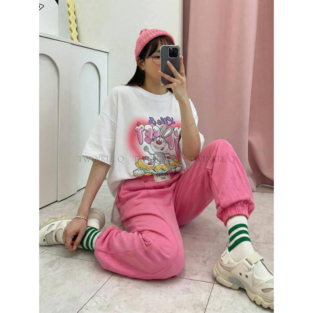 🎀TwinkleQ韓國代購BUY好物-預購✈️正韓🇰🇷 休閒長褲 素色 貼布 束口褲 居家 運動 長褲-細節圖7
