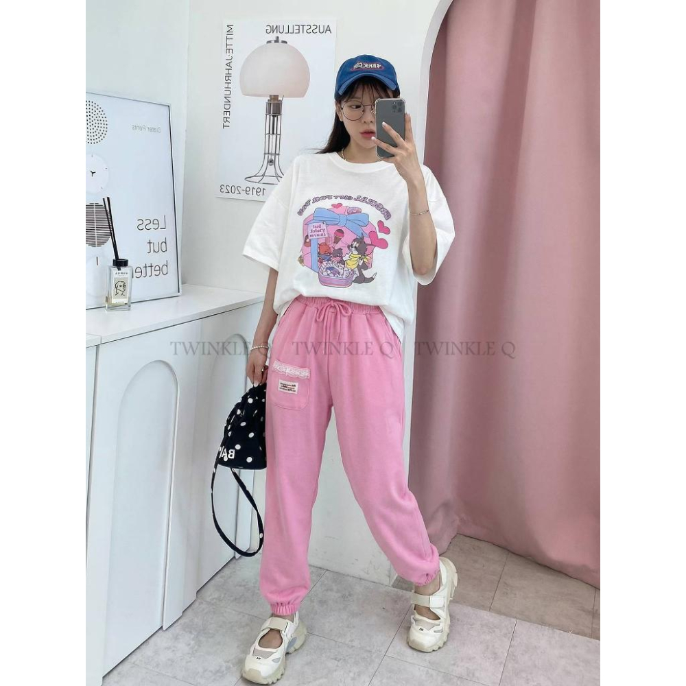 🎀TwinkleQ韓國代購BUY好物-預購✈️正韓🇰🇷 休閒長褲 口袋 蕾絲 貼布 束口褲 鬆緊 蕾絲口袋慢跑褲 長褲-細節圖3