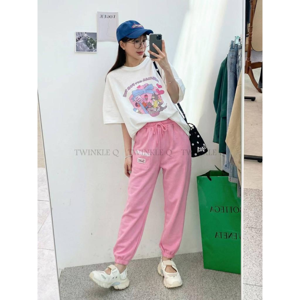 🎀TwinkleQ韓國代購BUY好物-預購✈️正韓🇰🇷 休閒長褲 口袋 蕾絲 貼布 束口褲 鬆緊 蕾絲口袋慢跑褲 長褲-細節圖5
