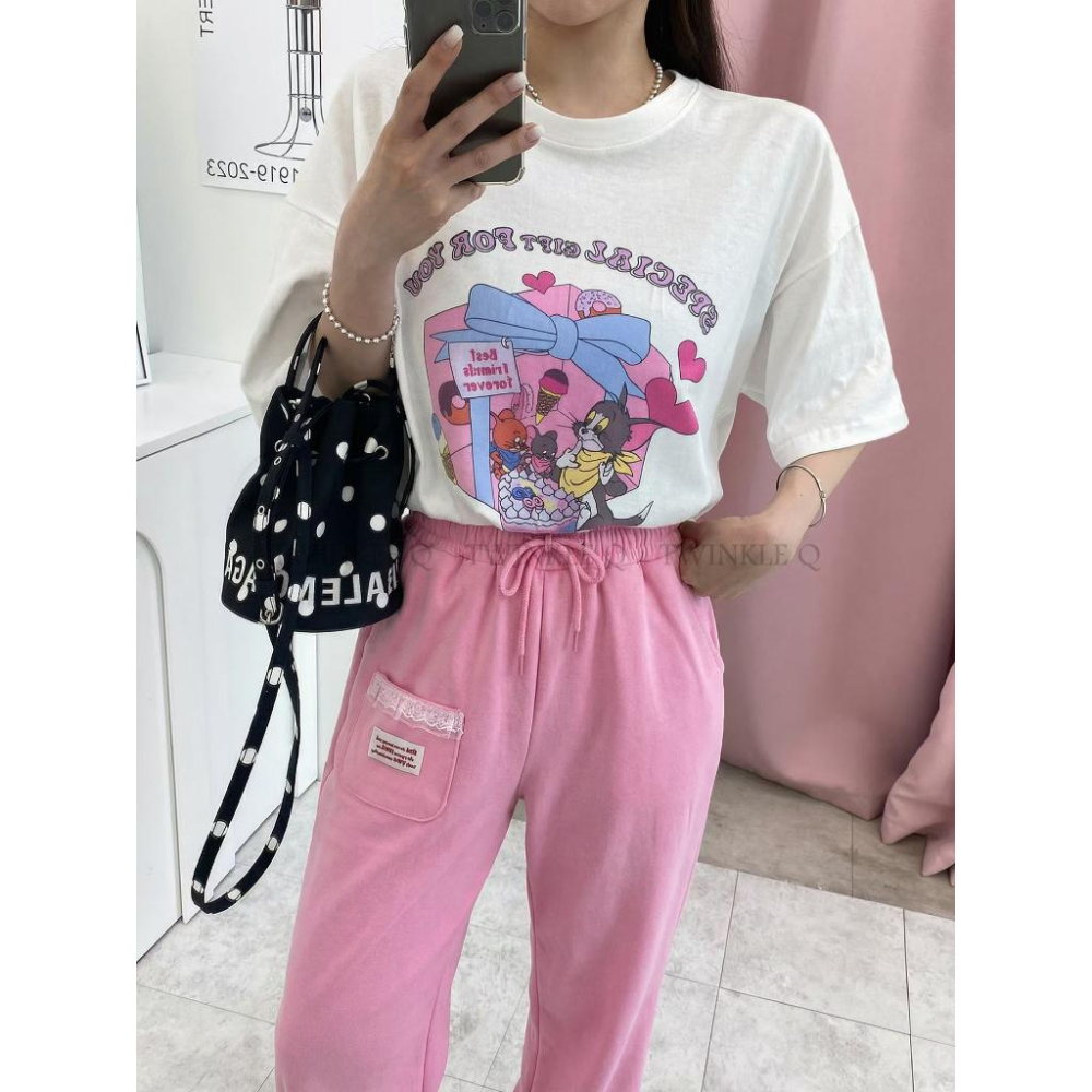 🎀TwinkleQ韓國代購BUY好物-預購✈️正韓🇰🇷 休閒長褲 口袋 蕾絲 貼布 束口褲 鬆緊 蕾絲口袋慢跑褲 長褲-細節圖7