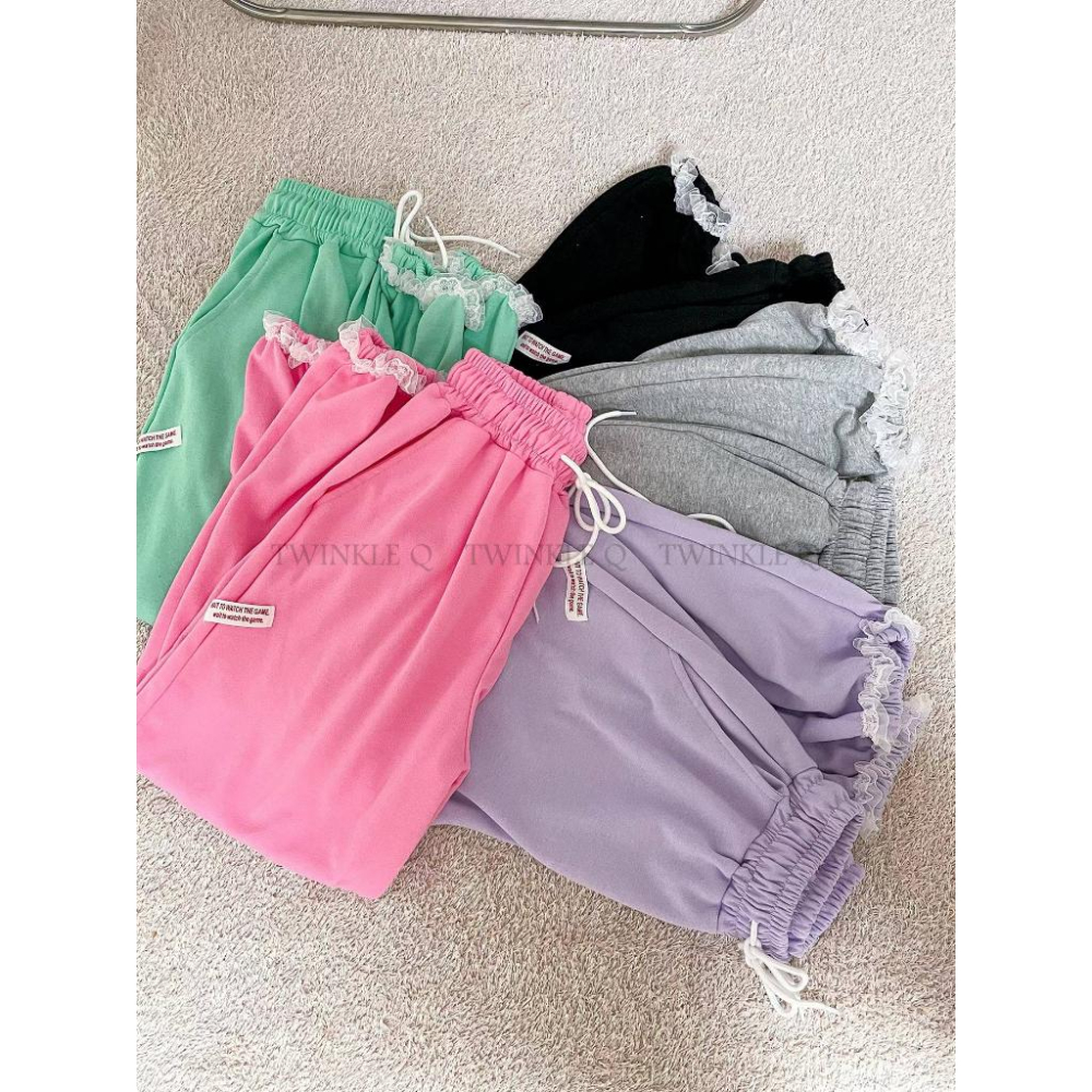 🎀TwinkleQ韓國代購BUY好物-預購✈️正韓🇰🇷 休閒長褲 蕾絲 鬆緊 貼布 束口褲 居家 運動 長褲-細節圖9
