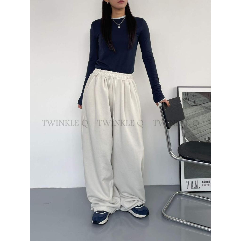 🎀TwinkleQ韓國代購BUY好物-預購✈️正韓🇰🇷 休閒長褲 素色 水洗 鬆緊 拉繩 寬鬆長褲 居家 運動 長褲-細節圖2