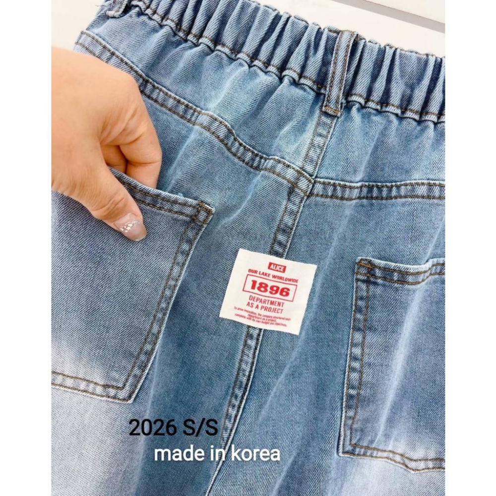 🎀TwinkleQ韓國代購BUY好物-預購✈️正韓🇰🇷 牛仔長褲 刷白 鬆緊 貼布 寬鬆長褲 牛仔褲-細節圖7