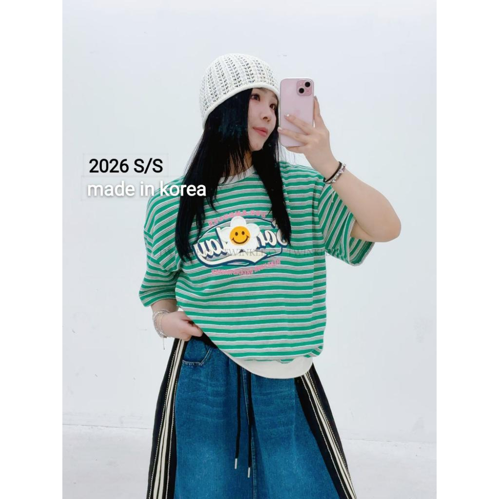 🎀TwinkleQ韓國代購BUY好物-預購✈️正韓🇰🇷 牛仔長裙 條紋 撞色 鬆緊 異材質 舒適 休閒 長裙-細節圖5