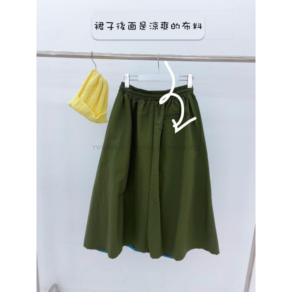 🎀TwinkleQ韓國代購BUY好物-預購✈️正韓🇰🇷 牛仔長裙 條紋 撞色 鬆緊 異材質 舒適 休閒 長裙-細節圖6