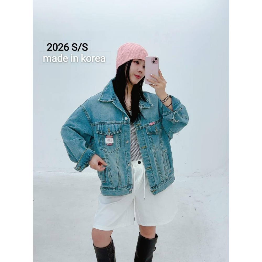 🎀TwinkleQ韓國代購BUY好物-預購✈️正韓🇰🇷 牛仔外套 笑臉 字母 貼布 休閒外套 牛仔布 外套-細節圖3