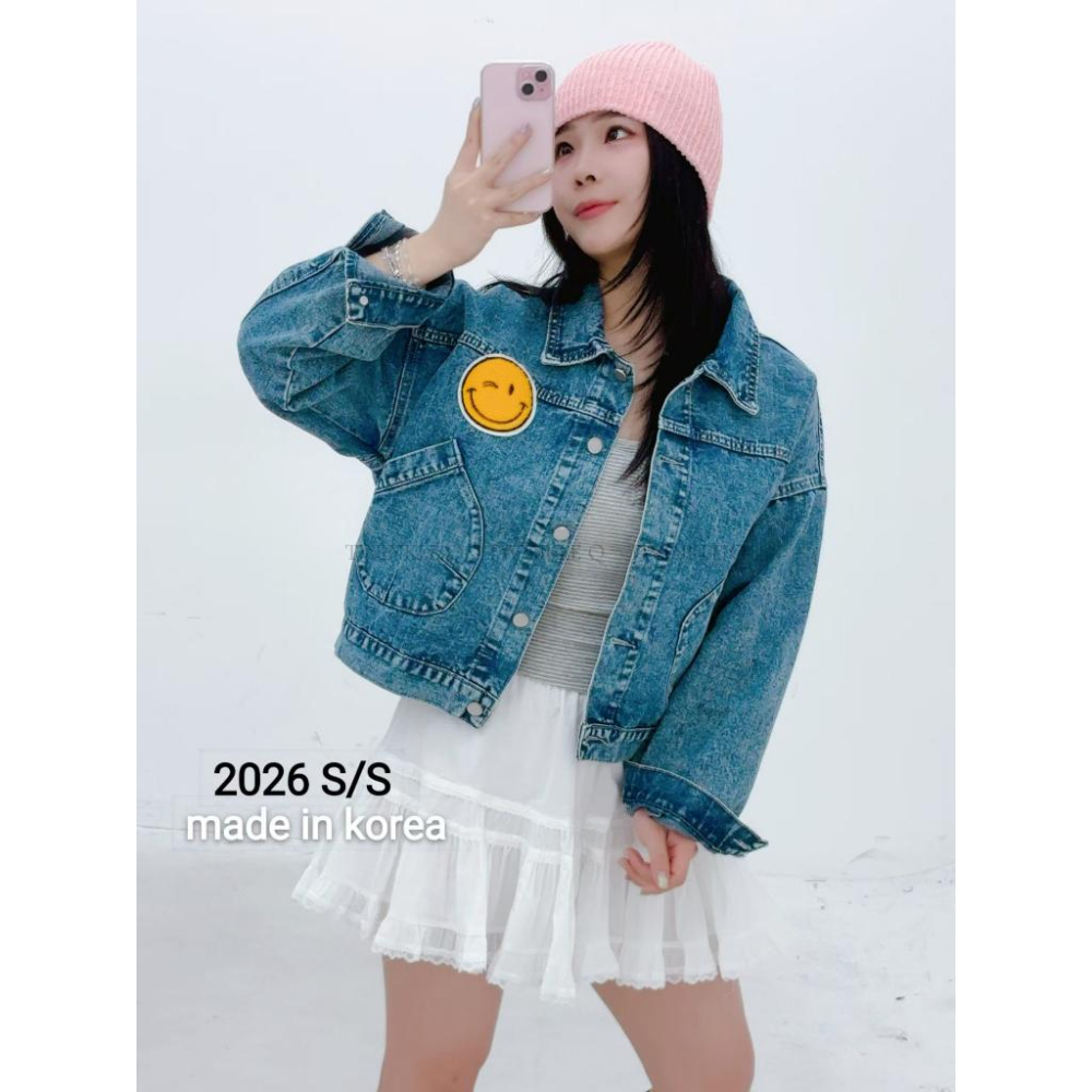 🎀TwinkleQ韓國代購BUY好物-預購✈️正韓🇰🇷 牛仔外套 笑臉 貼布 口袋 休閒外套 外套-細節圖2