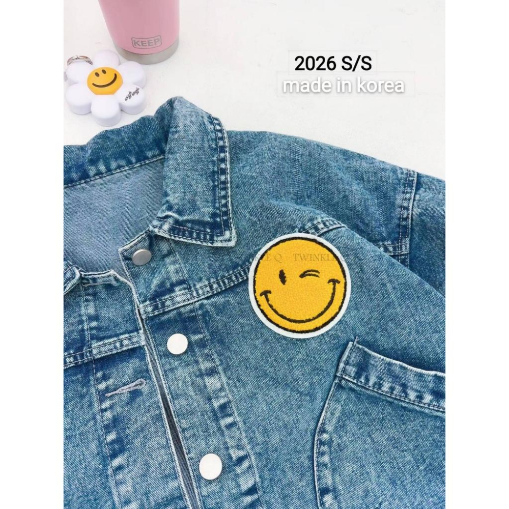🎀TwinkleQ韓國代購BUY好物-預購✈️正韓🇰🇷 牛仔外套 笑臉 貼布 口袋 休閒外套 外套-細節圖3