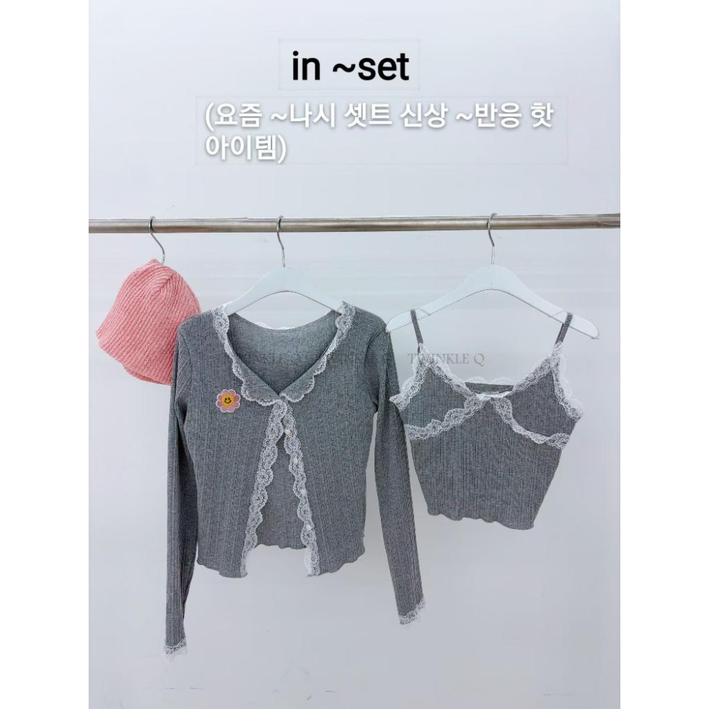 🎀TwinkleQ韓國代購BUY好物-預購✈️正韓🇰🇷 套裝 小外套 蕾絲 背心 兩件式 休閒 套裝-細節圖6