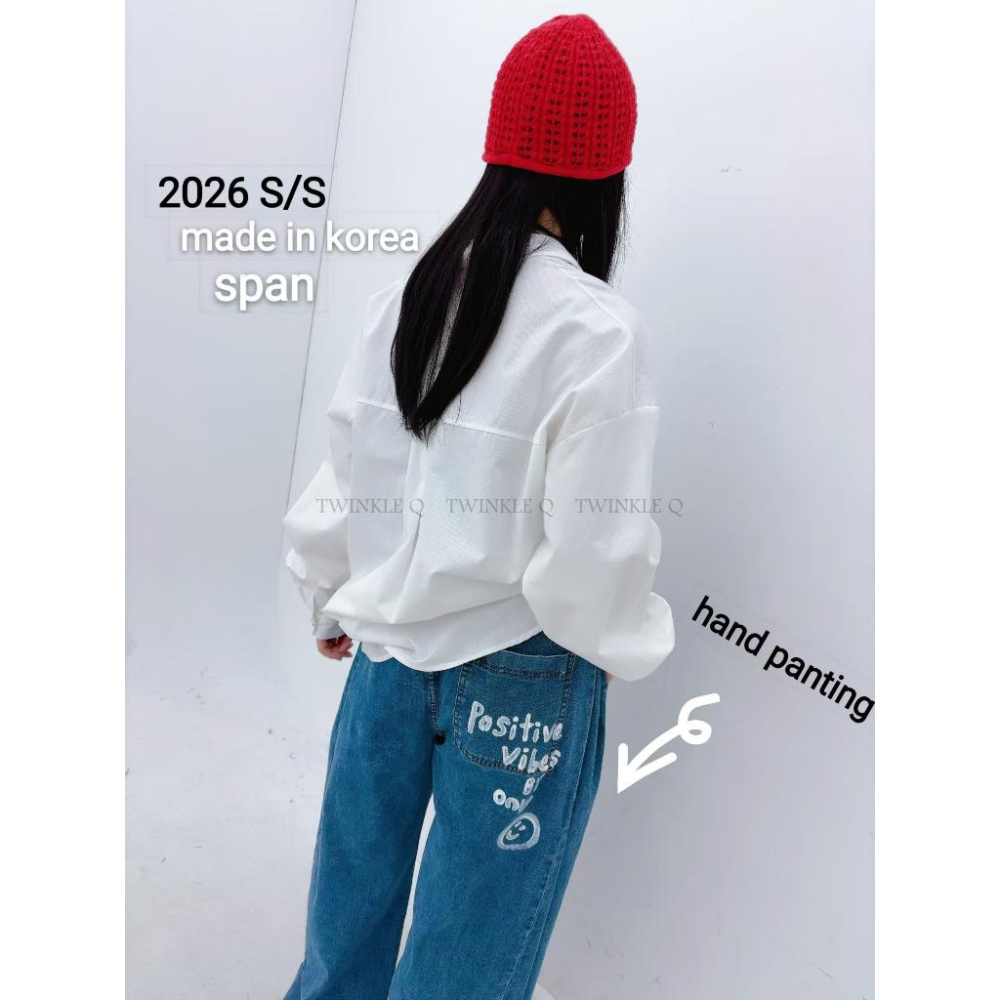🎀TwinkleQ韓國代購BUY好物-預購✈️正韓🇰🇷 牛仔褲 字母笑臉 手繪 塗鴉 鬆緊 長褲 休閒長褲 牛仔長褲-細節圖6