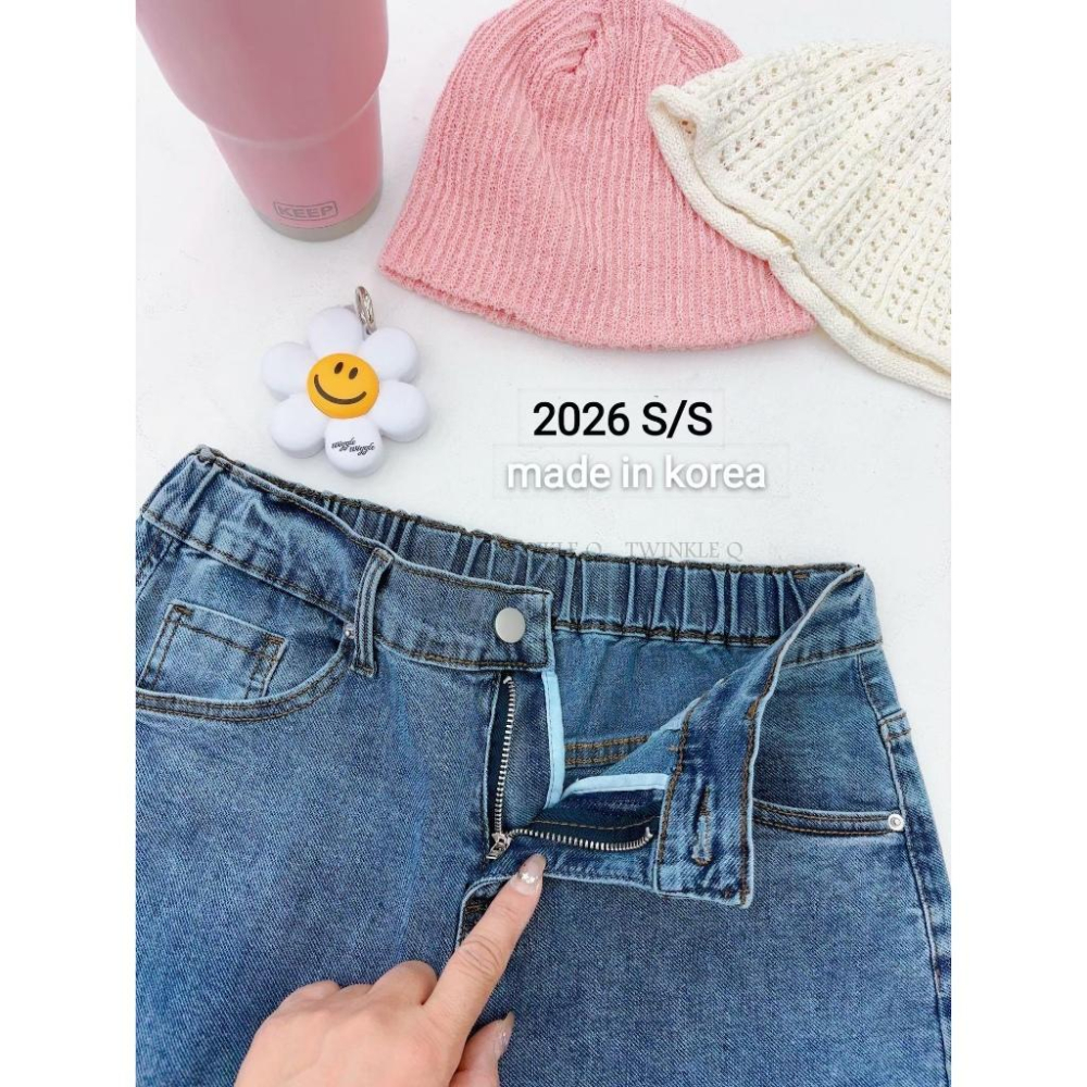 🎀TwinkleQ韓國代購BUY好物-預購✈️正韓🇰🇷 牛仔褲 字母 笑臉 手繪 鬆緊 休閒長褲 寬鬆 牛仔褲-細節圖6