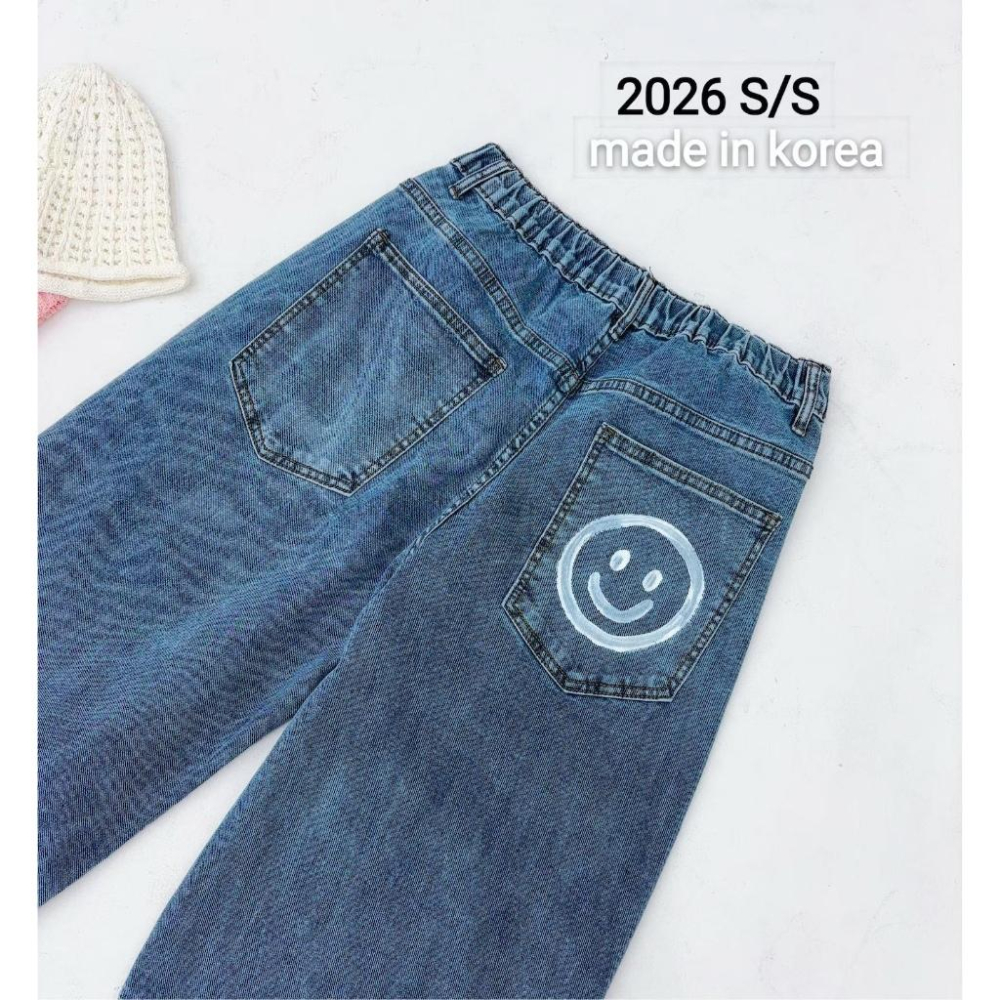 🎀TwinkleQ韓國代購BUY好物-預購✈️正韓🇰🇷 牛仔褲 字母 笑臉 手繪 鬆緊 休閒長褲 寬鬆 牛仔褲-細節圖8