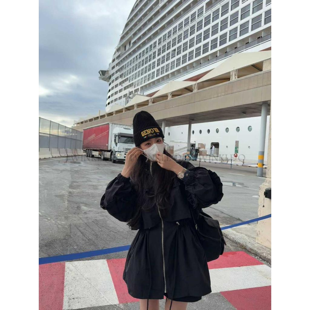 🎀TwinkleQ韓國代購BUY好物-預購✈️正韓🇰🇷 連帽外套 荷葉邊 拉繩 風衣外套 縮腰 長版外套 外套-細節圖4