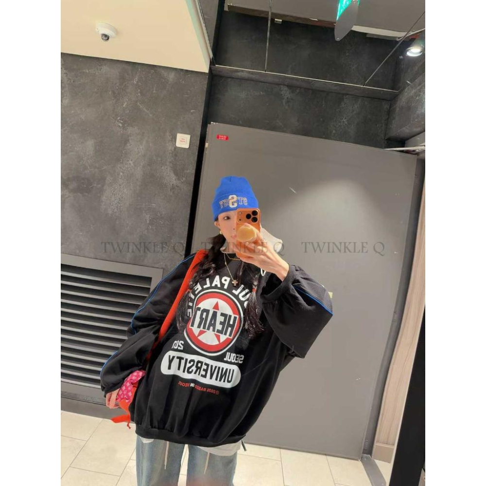 🎀TwinkleQ韓國代購BUY好物-預購✈️正韓🇰🇷 大學t 圖案 愛心 字母印花 長袖上衣 長袖t恤 寬鬆 大學踢-細節圖5