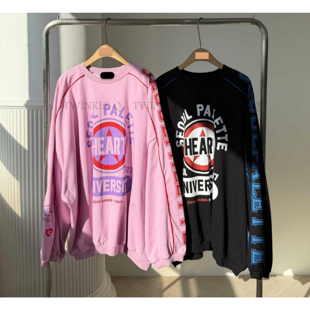 🎀TwinkleQ韓國代購BUY好物-預購✈️正韓🇰🇷 大學t 圖案 愛心 字母印花 長袖上衣 長袖t恤 寬鬆 大學踢-細節圖9