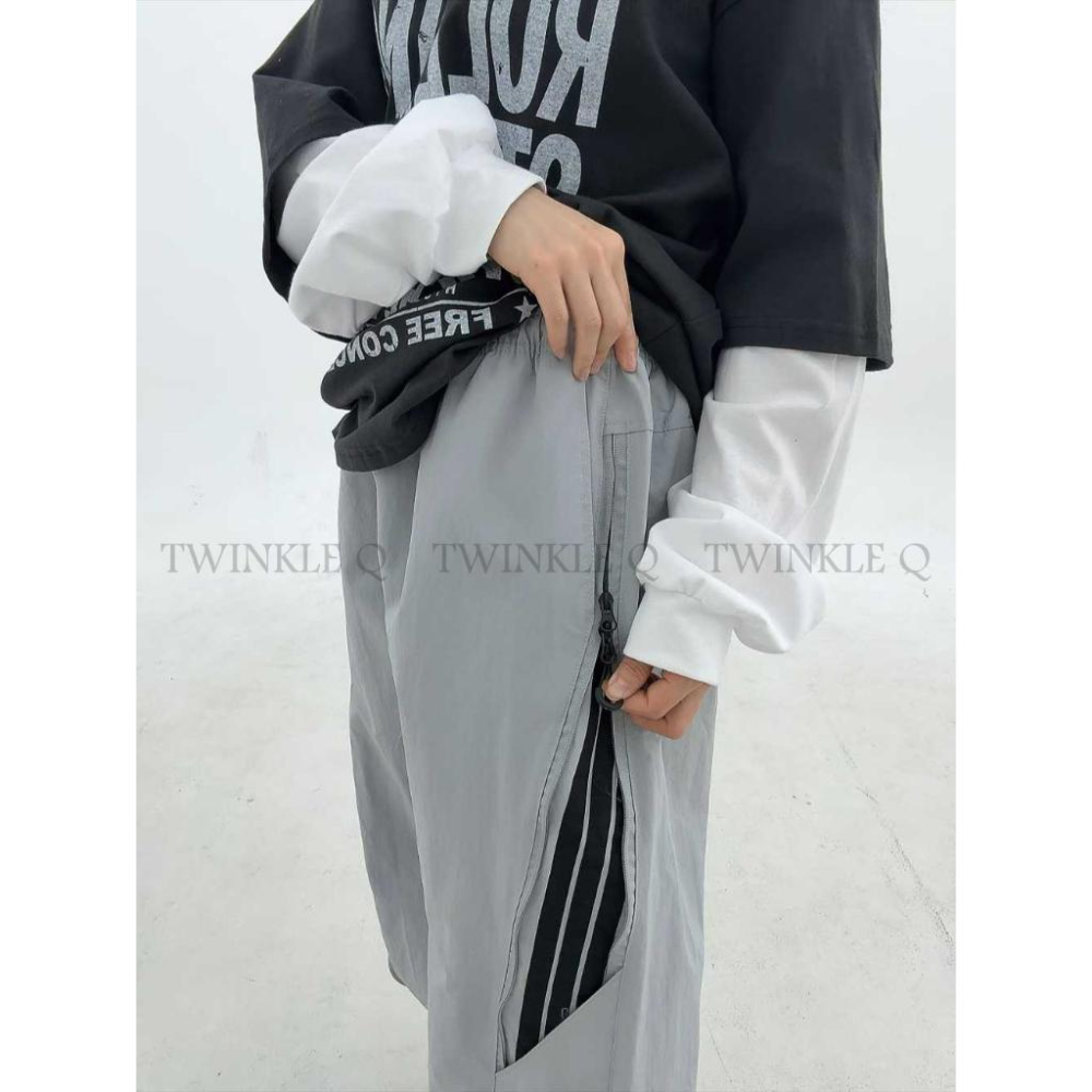 🎀TwinkleQ韓國代購BUY好物-預購✈️正韓🇰🇷 休閒長褲 線條 鬆緊 拉繩 拉鍊抽繩褲 居家 運動 長褲-細節圖4