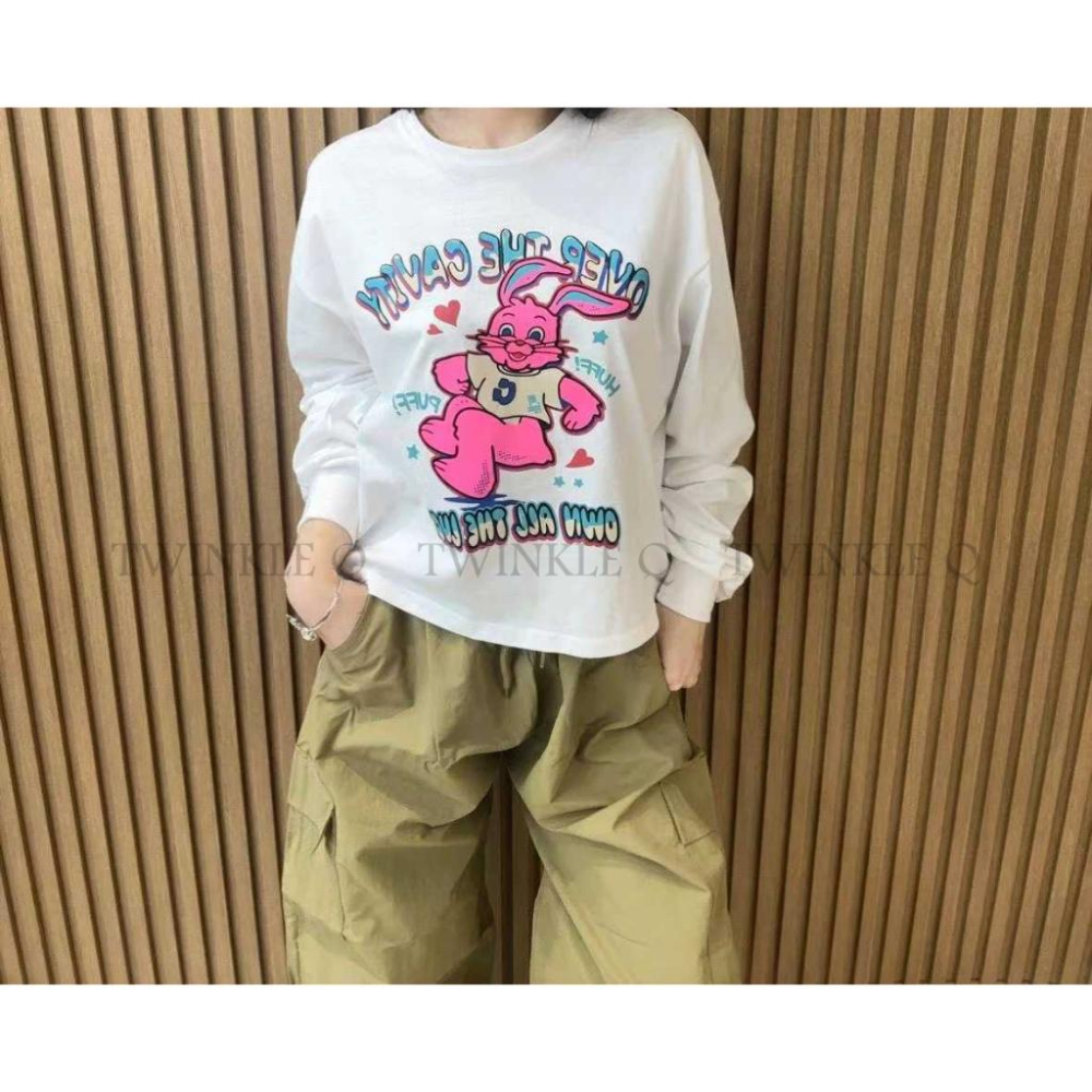 🎀TwinkleQ韓國代購BUY好物-預購✈️正韓🇰🇷 長袖t恤 兔兔 愛心 字母印花 長袖上衣 寬鬆t恤 長t-細節圖6
