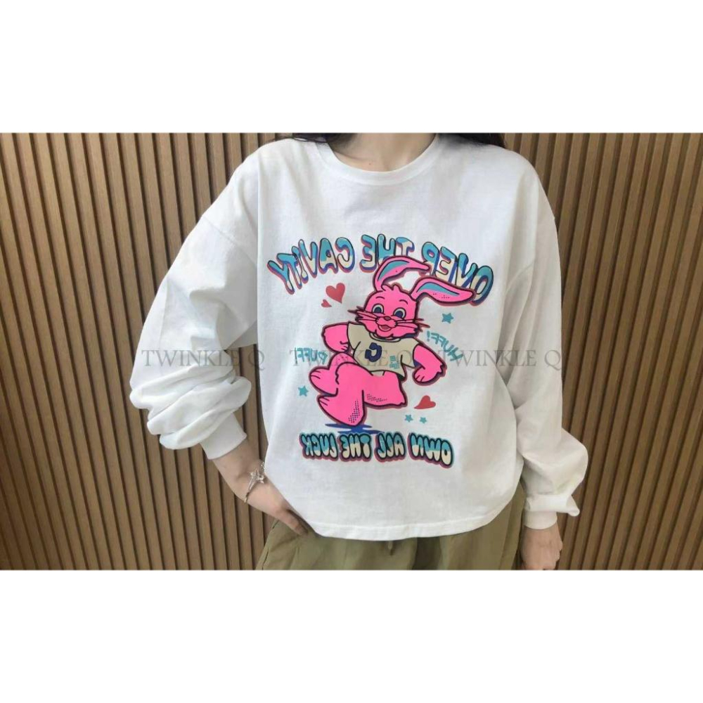 🎀TwinkleQ韓國代購BUY好物-預購✈️正韓🇰🇷 長袖t恤 兔兔 愛心 字母印花 長袖上衣 寬鬆t恤 長t-細節圖8