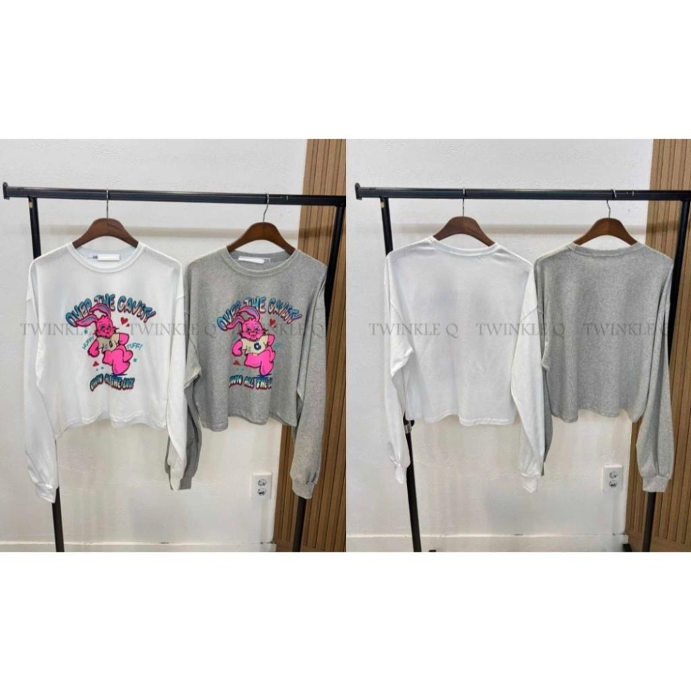 🎀TwinkleQ韓國代購BUY好物-預購✈️正韓🇰🇷 長袖t恤 兔兔 愛心 字母印花 長袖上衣 寬鬆t恤 長t-細節圖9