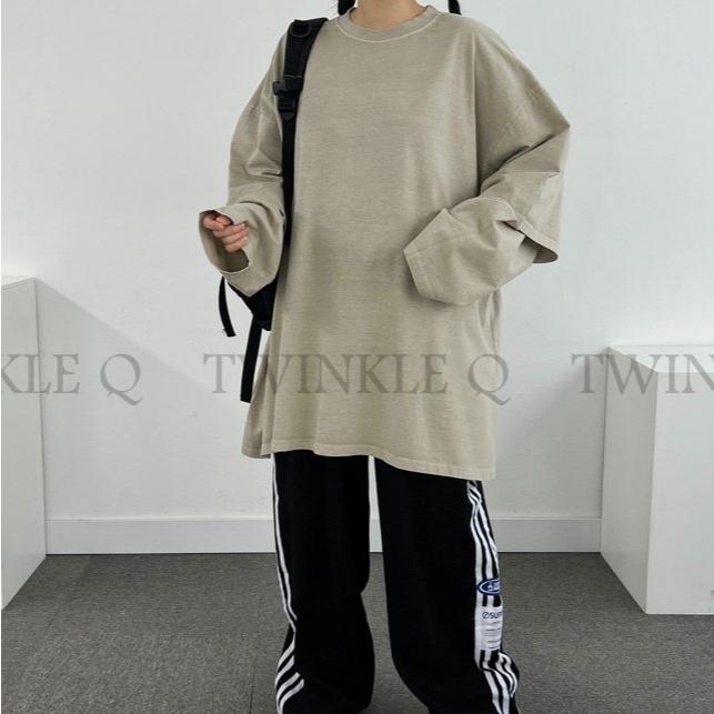 🎀TwinkleQ韓國代購BUY好物-預購✈️正韓🇰🇷 長袖t恤 777 字母印花 水洗t 假二件 寬鬆上衣 長t-細節圖4