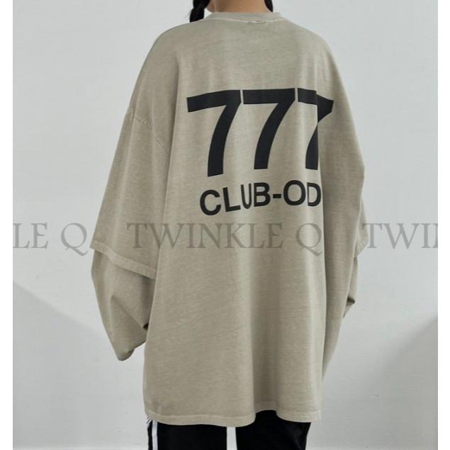 🎀TwinkleQ韓國代購BUY好物-預購✈️正韓🇰🇷 長袖t恤 777 字母印花 水洗t 假二件 寬鬆上衣 長t-細節圖5