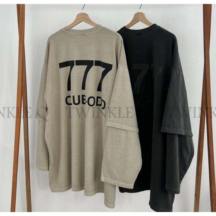 🎀TwinkleQ韓國代購BUY好物-預購✈️正韓🇰🇷 長袖t恤 777 字母印花 水洗t 假二件 寬鬆上衣 長t-細節圖6