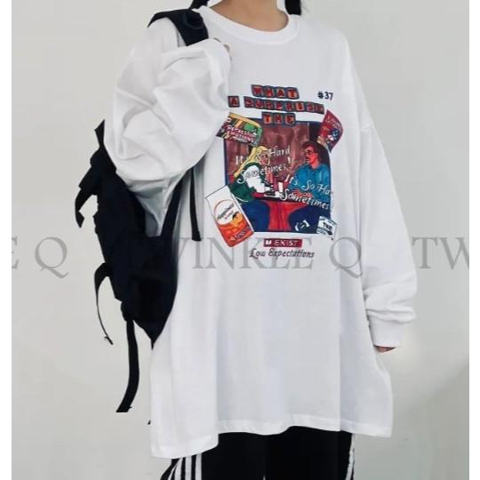 🎀TwinkleQ韓國代購BUY好物-預購✈️正韓🇰🇷 長袖上衣  圖案印花 寬鬆上衣 長袖t恤 休閒 長t 大學t-細節圖2