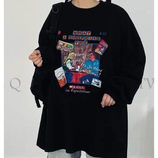 🎀TwinkleQ韓國代購BUY好物-預購✈️正韓🇰🇷 長袖上衣  圖案印花 寬鬆上衣 長袖t恤 休閒 長t 大學t-細節圖3