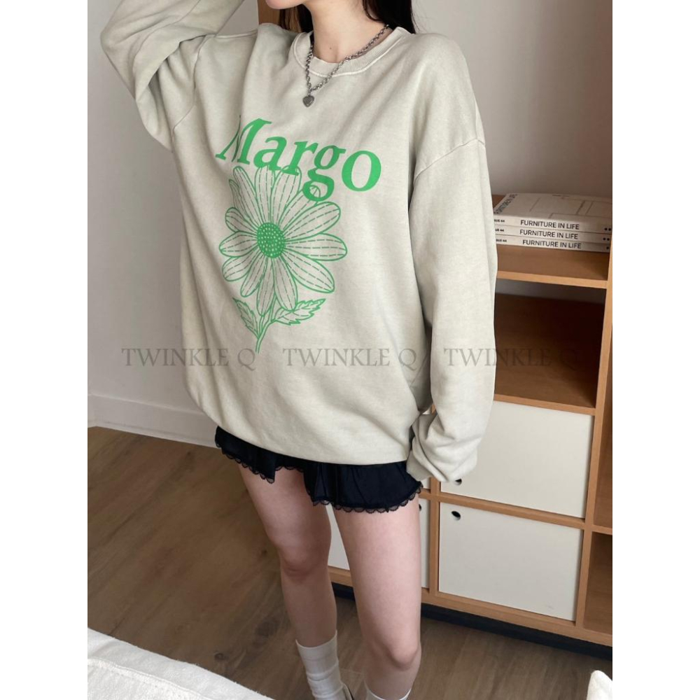 🎀TwinkleQ韓國代購BUY好物-預購✈️正韓🇰🇷 大學t 字母 花朵印花 水洗t 長袖上衣 寬鬆上衣 長t 大學踢-細節圖3