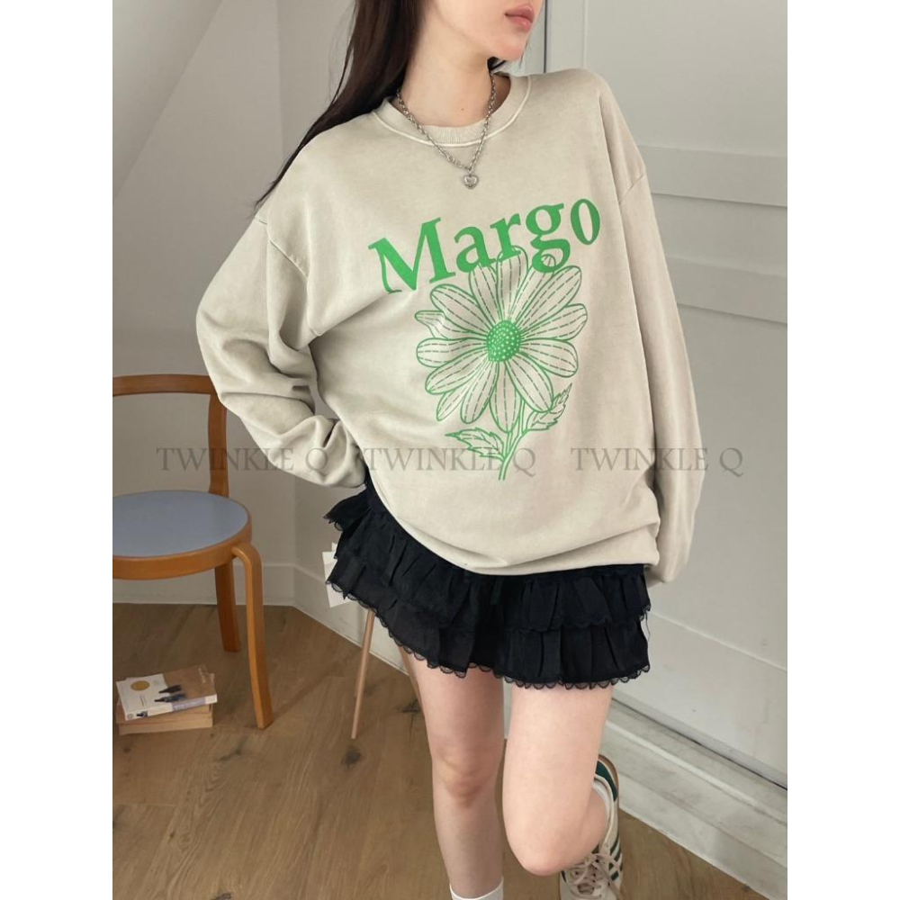 🎀TwinkleQ韓國代購BUY好物-預購✈️正韓🇰🇷 大學t 字母 花朵印花 水洗t 長袖上衣 寬鬆上衣 長t 大學踢-細節圖4