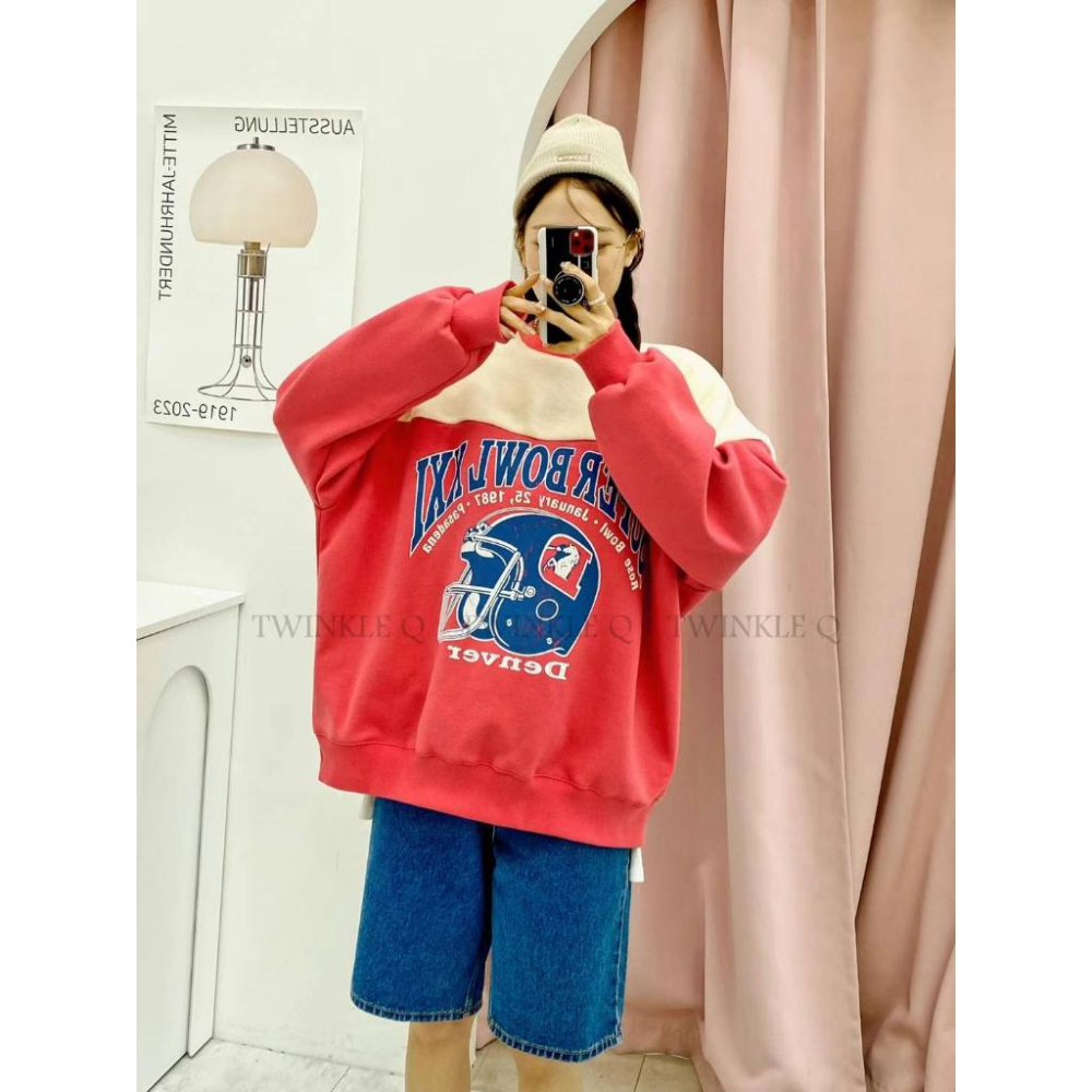 🎀 Twinkle Q韓國代購BUY好物-預購✈️正韓🇰🇷 大學t 橄欖球 刷毛 撞色 字母 休閒上衣 長t 大學踢-細節圖2