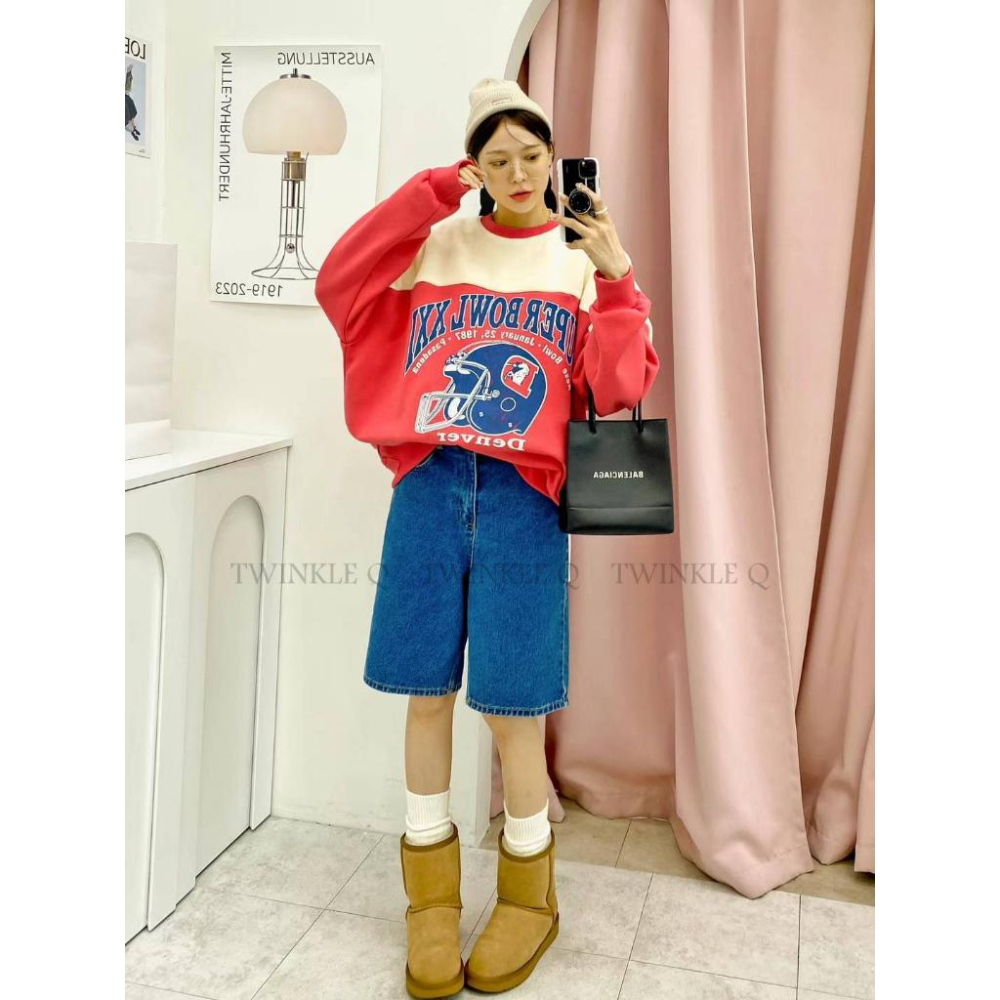 🎀 Twinkle Q韓國代購BUY好物-預購✈️正韓🇰🇷 大學t 橄欖球 刷毛 撞色 字母 休閒上衣 長t 大學踢-細節圖7