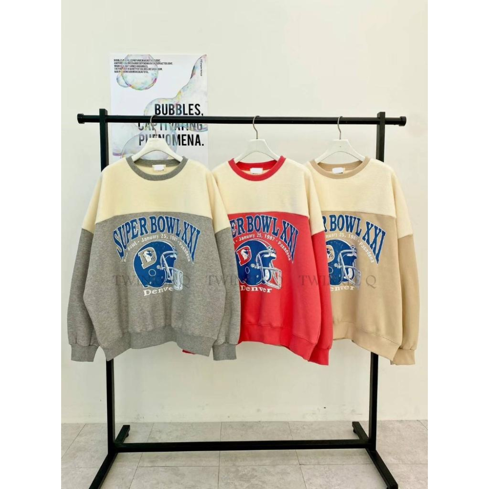 🎀 Twinkle Q韓國代購BUY好物-預購✈️正韓🇰🇷 大學t 橄欖球 刷毛 撞色 字母 休閒上衣 長t 大學踢-細節圖8