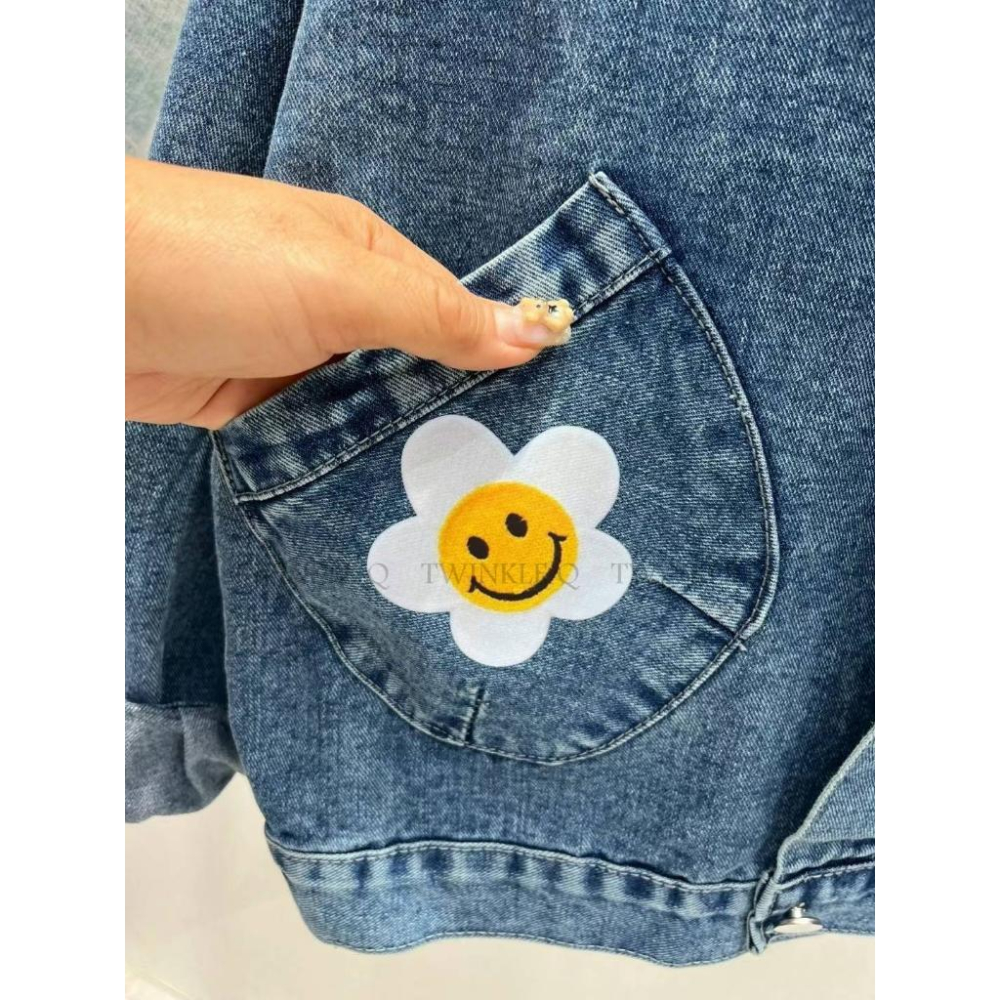 🎀 Twinkle Q韓國代購BUY好物-預購✈️正韓🇰🇷 牛仔外套 笑臉 花朵 休閒外套 外套-細節圖4