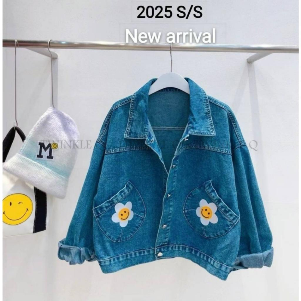 🎀 Twinkle Q韓國代購BUY好物-預購✈️正韓🇰🇷 牛仔外套 笑臉 花朵 休閒外套 外套-細節圖5