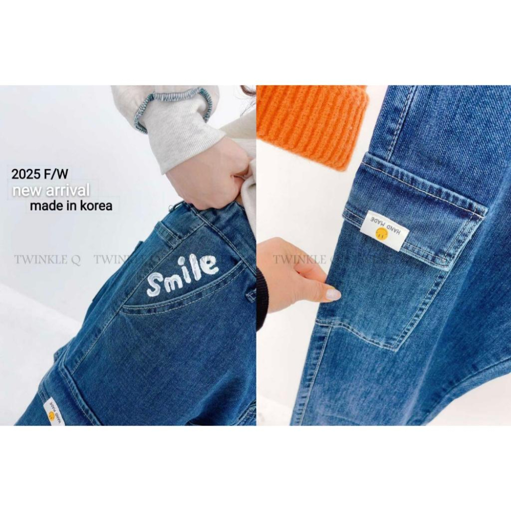 🎀TwinkleQ韓國代購BUY好物-預購✈️正韓🇰🇷 牛仔長褲 笑臉 字母 手繪 貼布 塗鴉 口袋 長褲 牛仔褲-細節圖6
