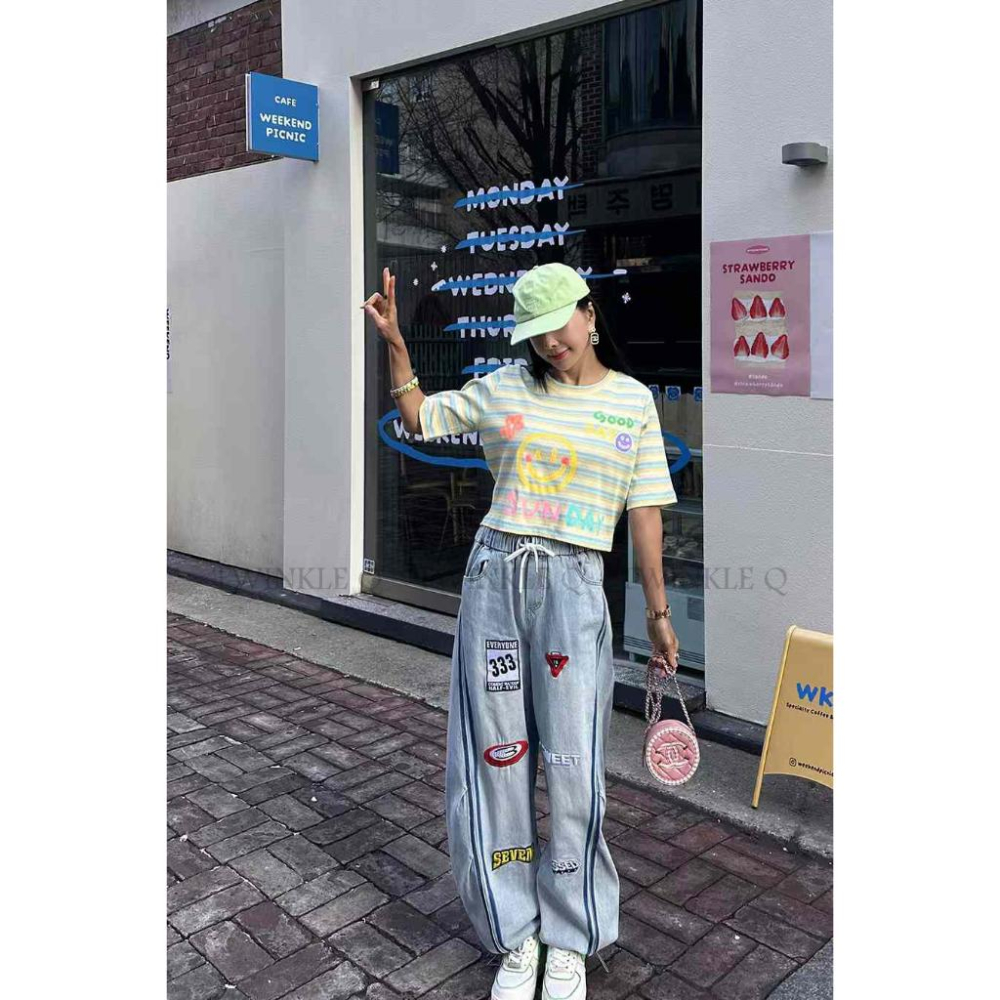 🎀 Twinkle Q韓國代購BUY好物-預購✈️正韓🇰🇷 休閒長褲 條紋 鬆緊 下擺拉繩 運動 長褲-細節圖2