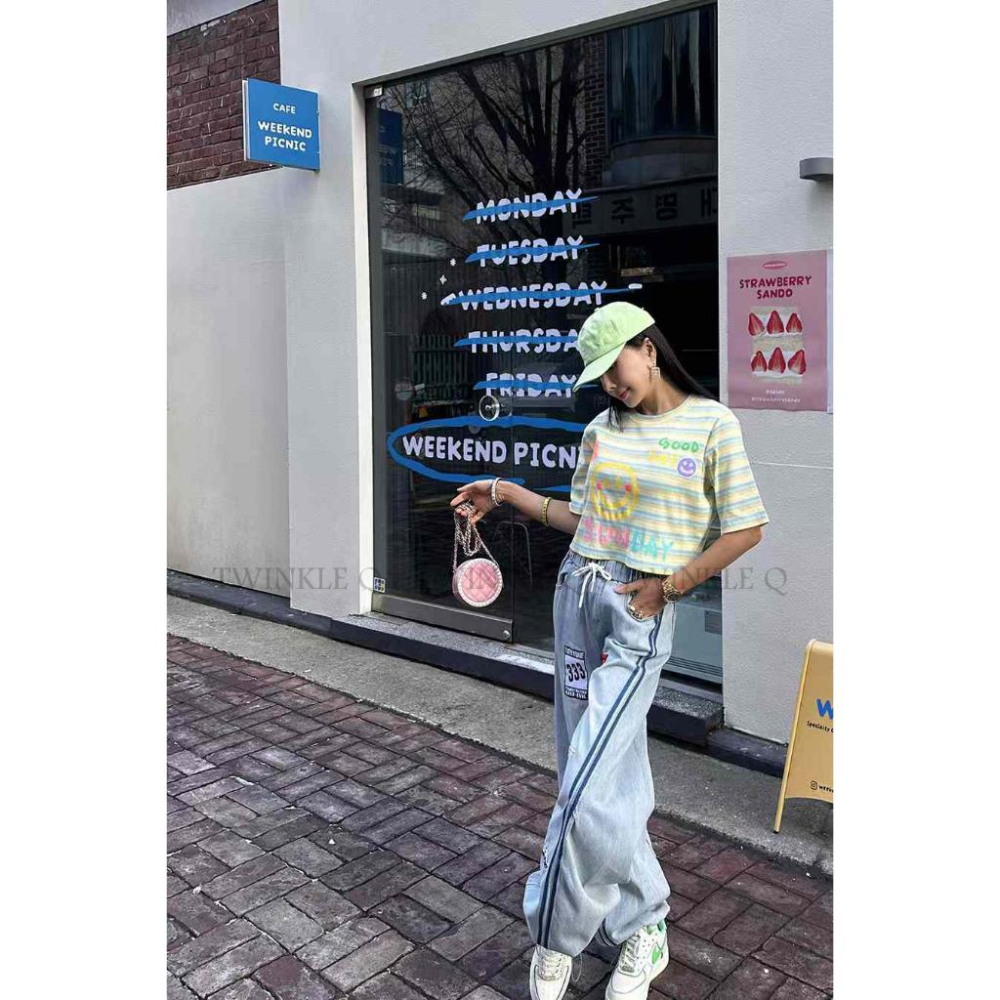 🎀 Twinkle Q韓國代購BUY好物-預購✈️正韓🇰🇷 休閒長褲 條紋 鬆緊 下擺拉繩 運動 長褲-細節圖3