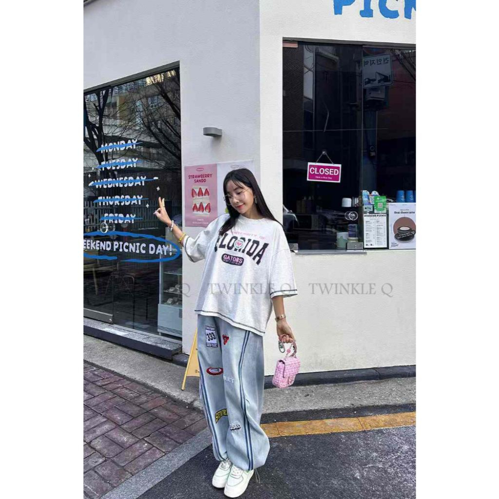 🎀 Twinkle Q韓國代購BUY好物-預購✈️正韓🇰🇷 休閒長褲 條紋 鬆緊 下擺拉繩 運動 長褲-細節圖5