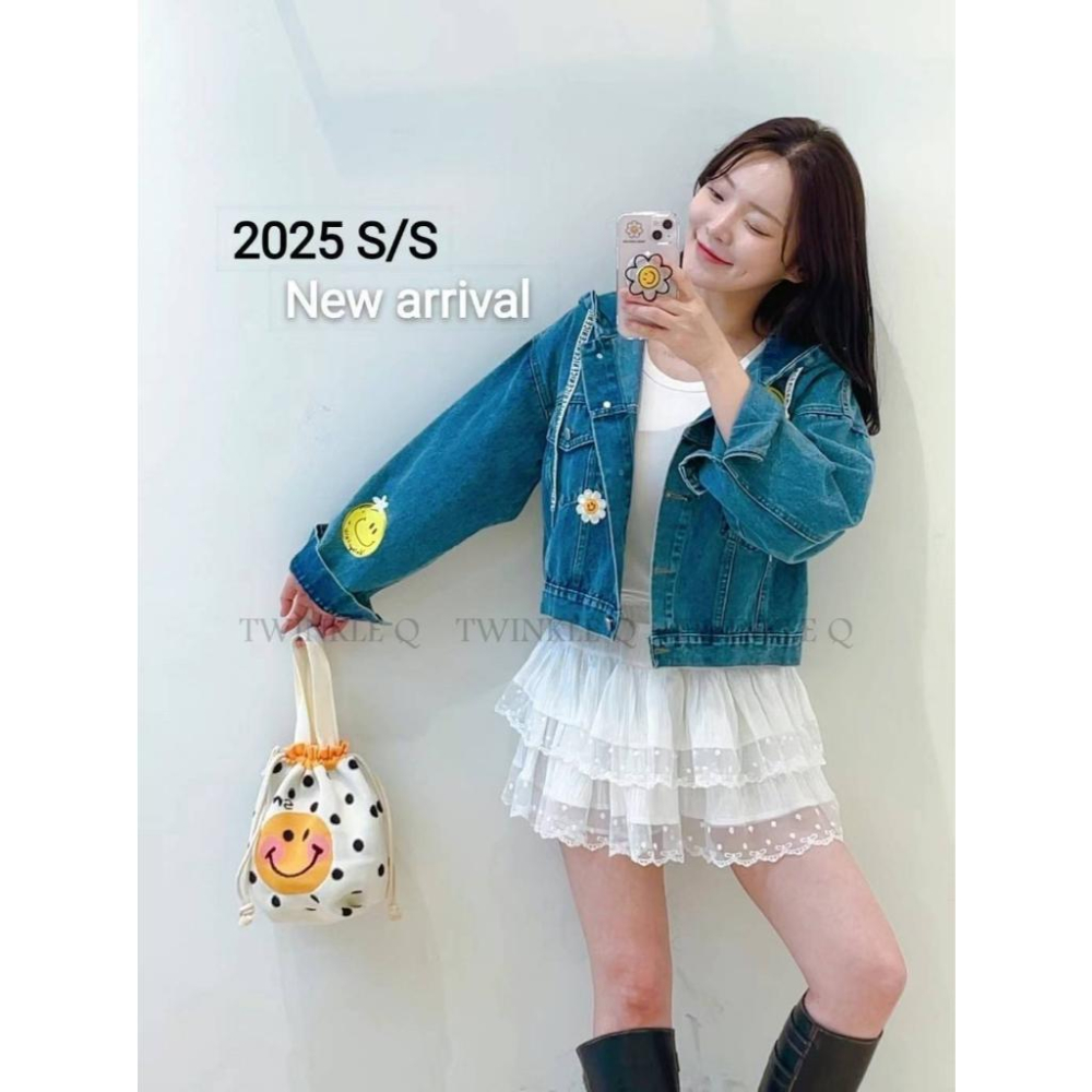 🎀 Twinkle Q韓國代購BUY好物-預購✈️正韓🇰🇷 牛仔連帽外套 笑臉 印花 單寧 牛仔 長袖 牛仔外套-細節圖3